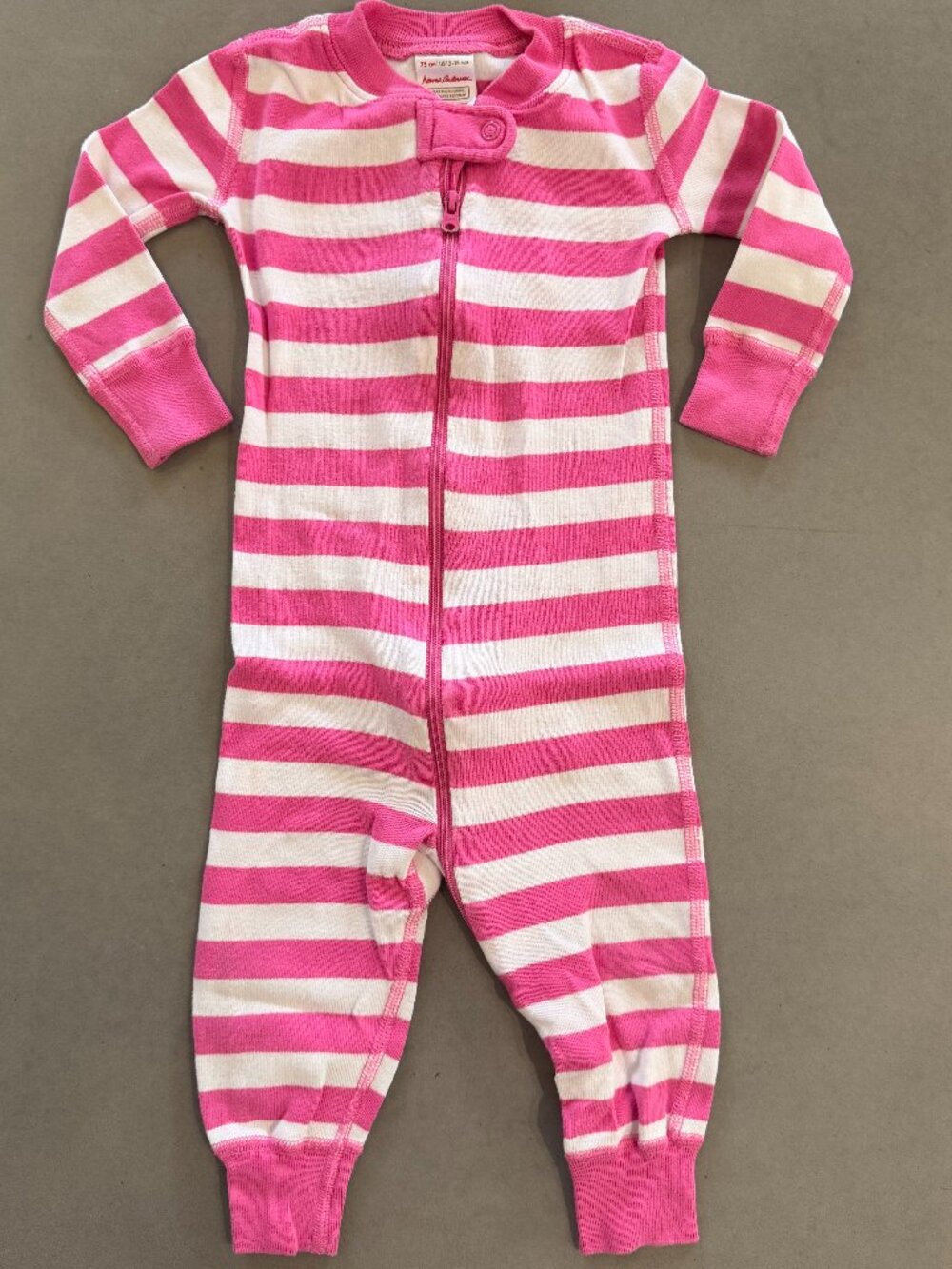 Hanna Andersson Pink White Stripe Zip Sleeper Pajamas 12-18 Months